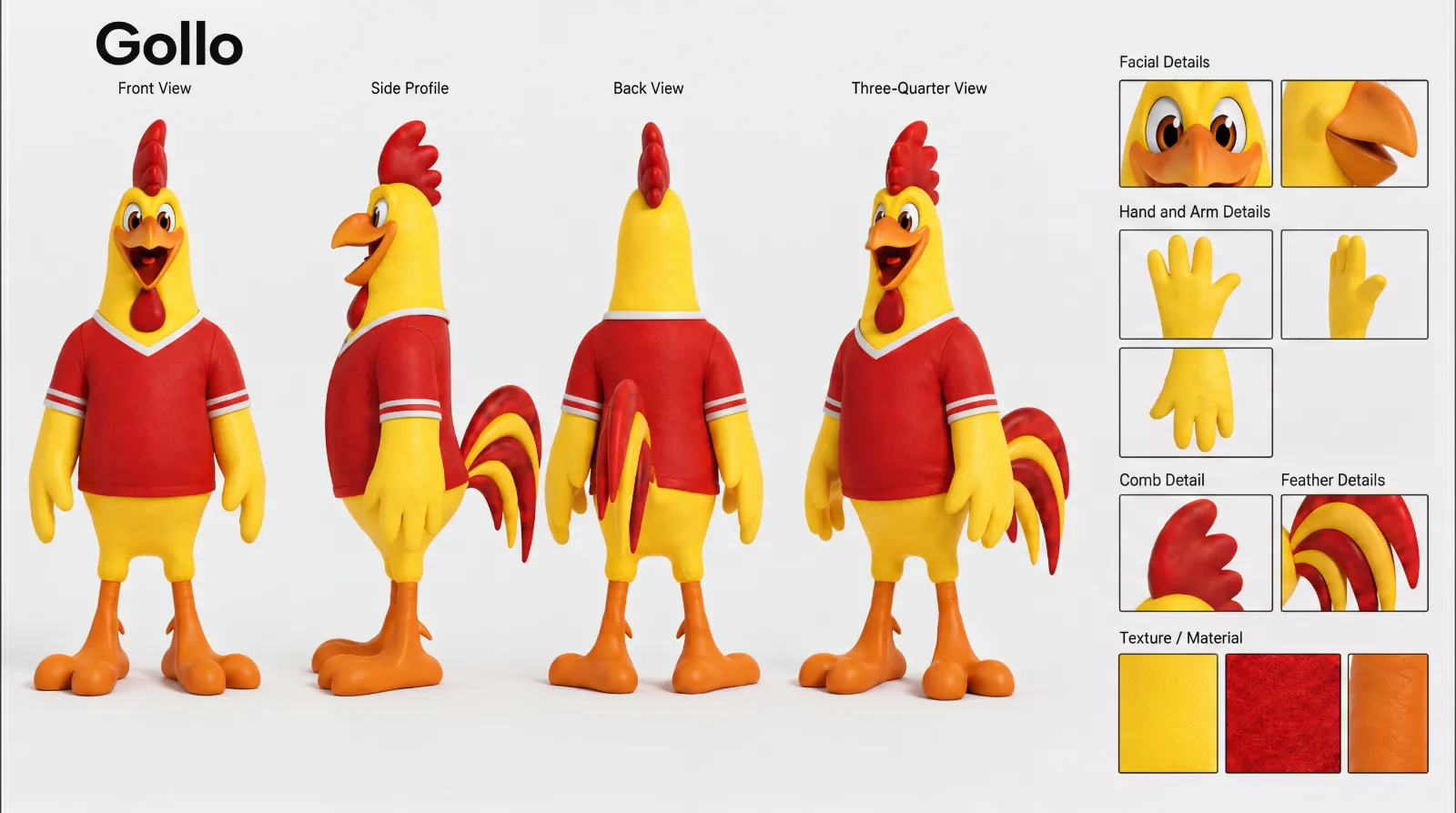 Experimento Gollo — Gollito, la mascota, en su ficha de personaje 3D